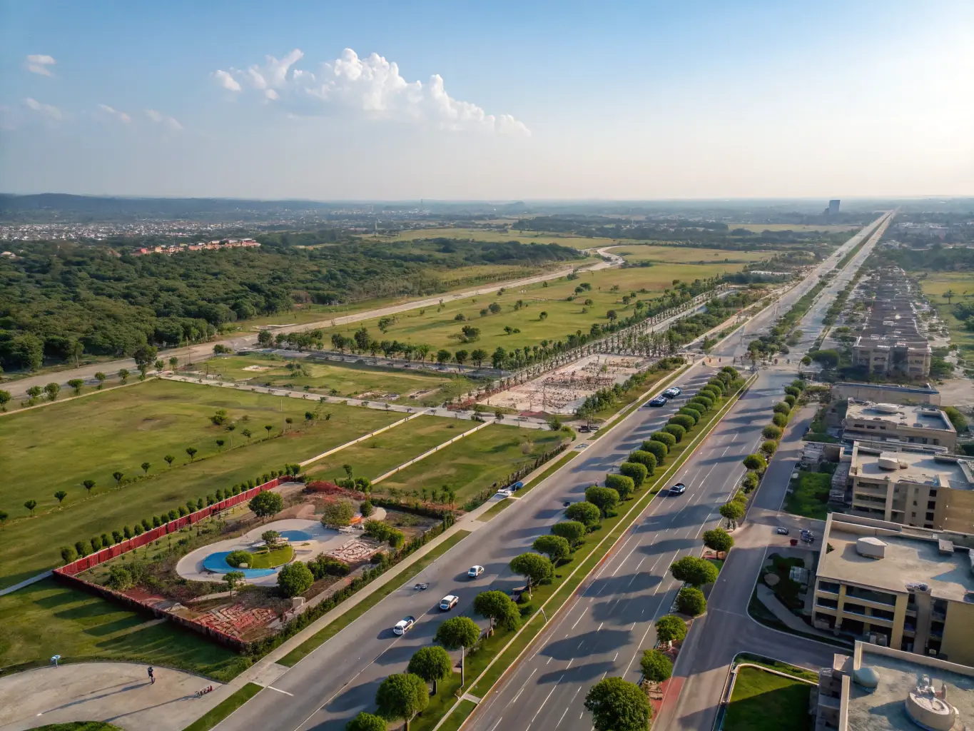 A commercial plot in Bahria Town, Islamabad, showing its potential for retail or office development. The image should emphasize the plot's prime location and connectivity.